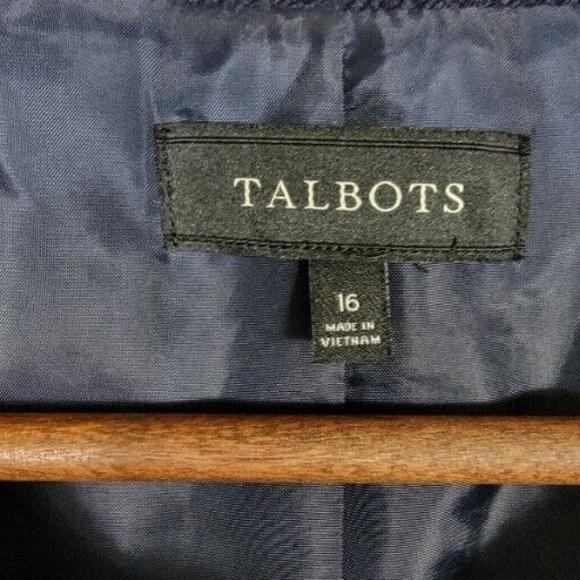 Talbots Women's Size 16 Navy Blue Blazer Jacket Gold Hardware Full Zip - Picture 2 of 8
